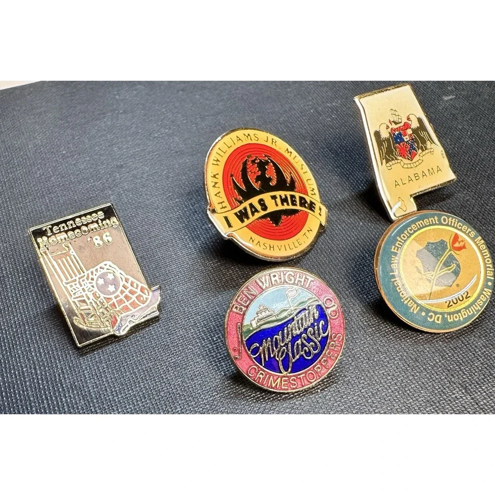 Vintage Hat Lapel Pins Lot Hank Williams Jr Alabama Tennessee Wright Golf 5pc